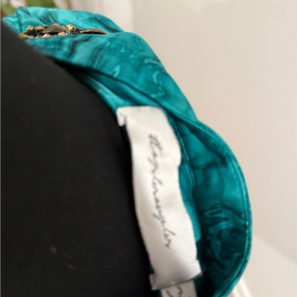 Silk Teal Long Sleeve Dress with Embellishments - Picture 12 of 14